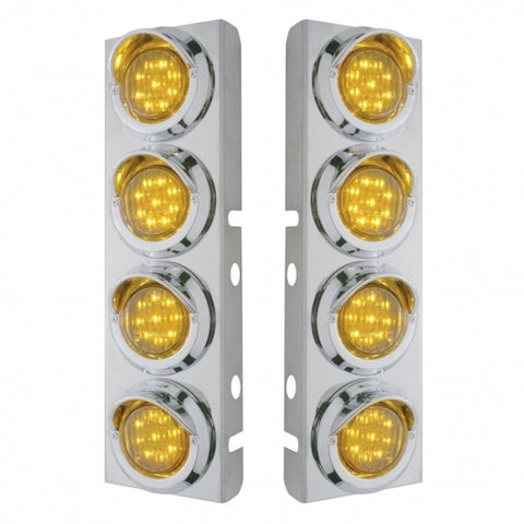 SS Front Air Cleaner Bracket With 8X 9 LED 2" Lights & Visors For Peterbilt-Amber LED & Lens