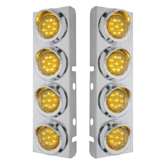 SS Front Air Cleaner Bracket With 8X 9 LED 2" Lights & Visors For Peterbilt-Amber LED & Lens