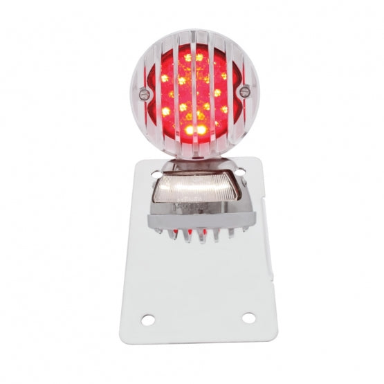 Motorcycle LED "Bobber" Style Vertical Tail Light With Chrome Grille Bezel-Red Lens