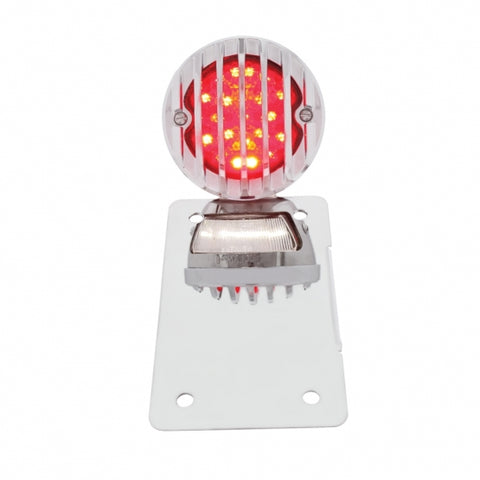 Motorcycle LED "Bobber" Style Vertical Tail Light With Chrome Grille Bezel-Red Lens