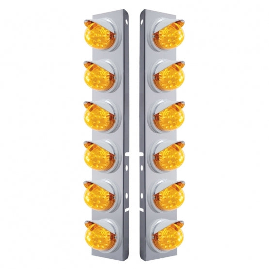 SS Front Air Cleaner Bracket With 12X 17 LED Reflector Lights &amp; Visors For Peterbilt-Amber LED &amp; Lens