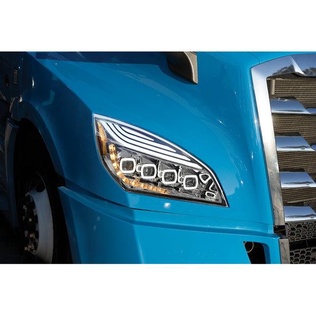 Chrome Quad-LED Headlight With LED DRL & Seq. Signal For 2018-2024 Freightliner Cascadia - Passenger