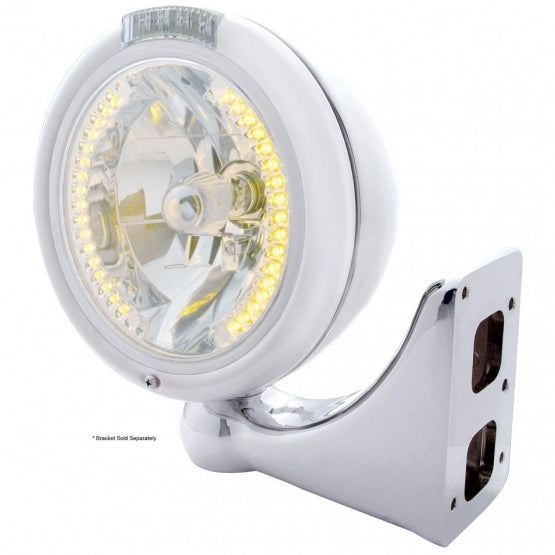 Chrome Classic Headlight H4 With 34 Amber LED &amp; LED Signal - Clear Lens