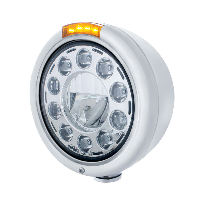Stainless Classic Headlight 11 LED Bulb &amp; Dual Mode LED Signal - Amber Lens