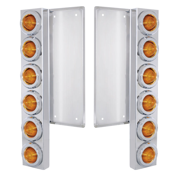 FL SS Front Air Cleaner Bracket W/12X 9 LED 2" Beehive Lights &amp; Bezels -Amber LED &amp; Lens