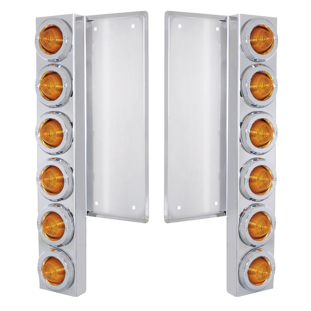 FL SS Front Air Cleaner Bracket W/12X 9 LED 2" Beehive Lights & Bezels -Amber LED & Lens