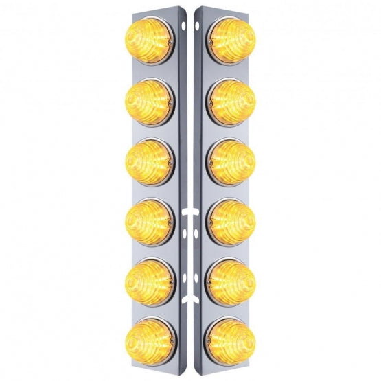 SS Front Air Cleaner Bracket W/12X 17 LED Beehive Lights &amp; SS Bezels For Peterbilt-Amber LED/Clear Lens (Pair)