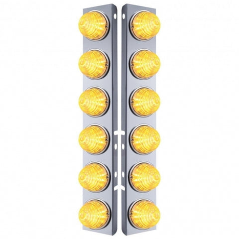 SS Front Air Cleaner Bracket W/12X 17 LED Beehive Lights & SS Bezels For Peterbilt-Amber LED/Clear Lens (Pair)
