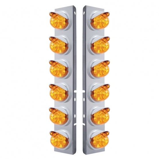 SS Front Air Cleaner Bracket With 12X 17 LED Reflector Watermelon Lights &amp; Visors For Peterbilt-Amber LED &amp; Lens