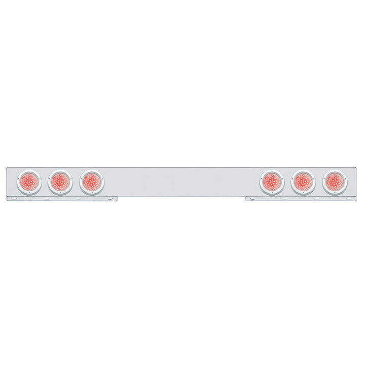 Stainless 1 Piece Rear Light Bar With 6X 36 LED 4" Lights &amp; Bezels - Red LED/Clear Lens