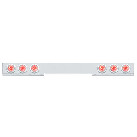 Stainless 1 Piece Rear Light Bar With 6X 36 LED 4" Lights & Bezels - Red LED/Clear Lens