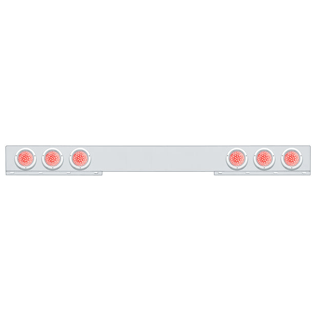 Stainless 1 Piece Rear Light Bar With 6X 36 LED 4" Lights & Bezels - Red LED/Clear Lens