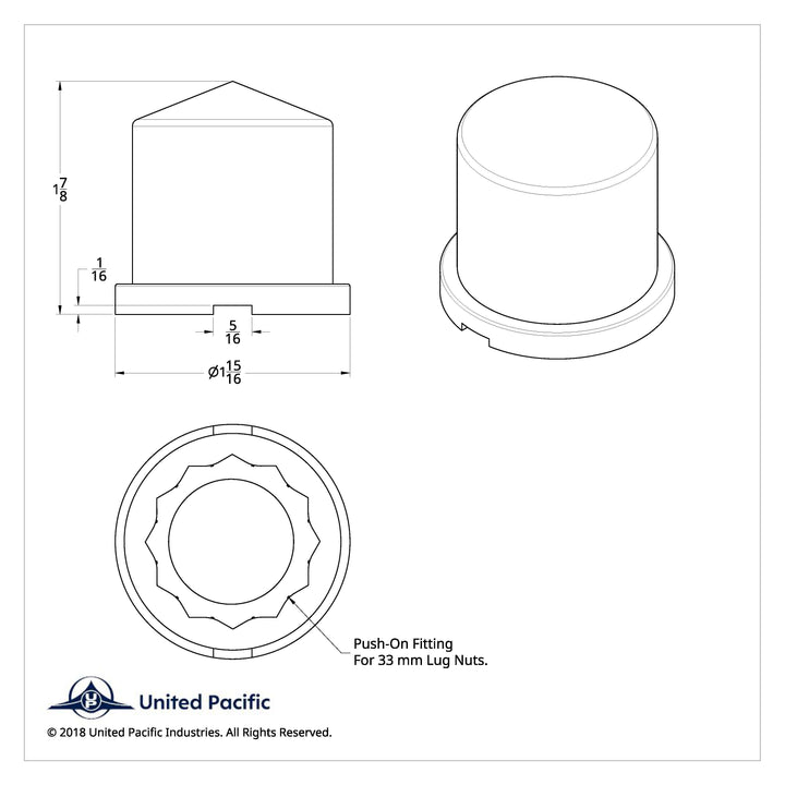 33mm X 1-7/8" Chrome Plastic Pointed Nut Cover - Push-On