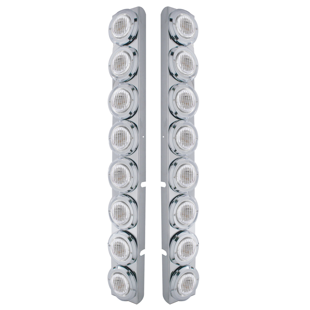 SS Rear Air Cleaner Bracket With 16X 9 LED 2" Lights &amp; Bezels For Peterbilt-Red LED/Clear Lens