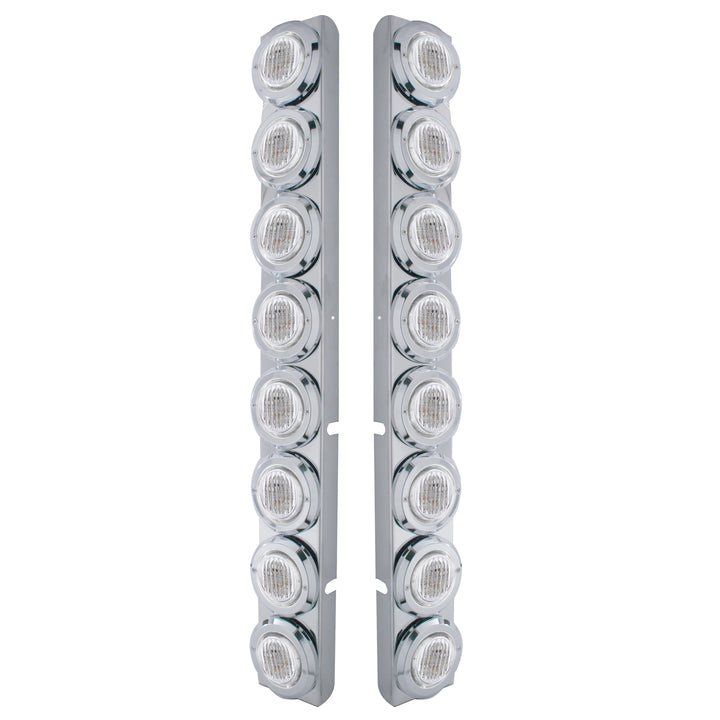 SS Rear Air Cleaner Bracket With 16X 9 LED 2" Lights &amp; Bezels For Peterbilt-Red LED/Clear Lens