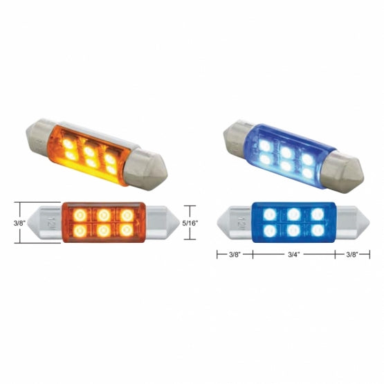 6 SMD High Power Micro LED 6418/6461-36mm Dome Light Bulb - Amber (2-Pack)