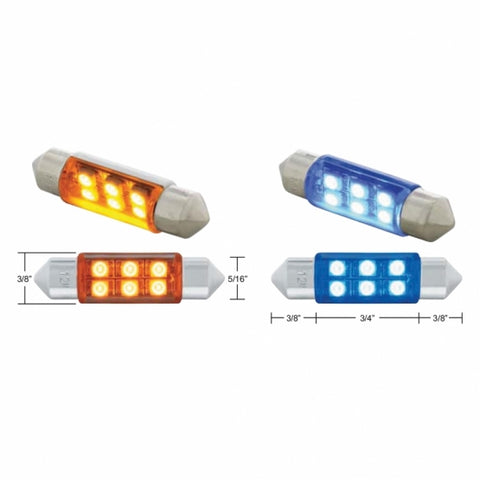 6 SMD High Power Micro LED 6418/6461-36mm Dome Light Bulb - Amber (2-Pack)