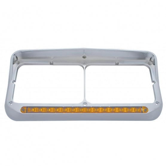 Rectangular Dual Headlight Bezel With Visor And LED Sequential Light Bar (Passenger) - Amber LED/Amber Lens