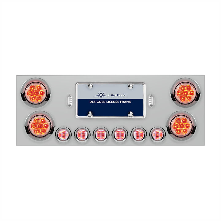 SS Rear Center Panel With 4X 7 LED 4" Reflector Lights &amp; 6X 9 LED 2" Lights &amp; Visors -Red LED/Clear Lens