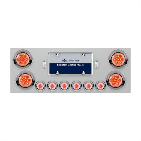 SS Rear Center Panel With 4X 7 LED 4" Reflector Lights & 6X 9 LED 2" Lights & Visors -Red LED/Clear Lens