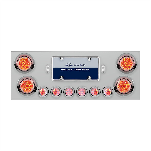 SS Rear Center Panel With 4X 7 LED 4" Reflector Lights & 6X 9 LED 2" Lights & Visors -Red LED/Clear Lens