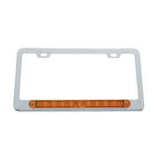 Chrome License Plate Frame With 10 LED 9" Light Bar - Amber LED/Amber Lens