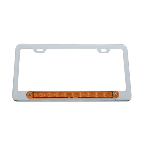 Chrome License Plate Frame With 10 LED 9" Light Bar - Amber LED/Amber Lens