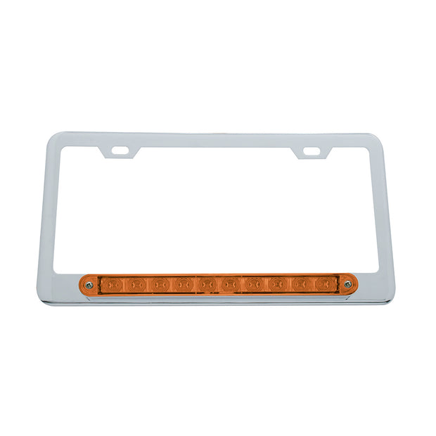 Chrome License Plate Frame With 10 LED 9" Light Bar - Amber LED/Amber Lens