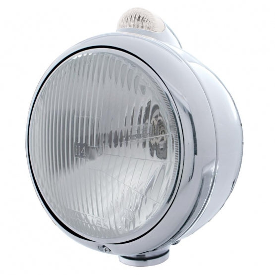 Stainless Steel Guide 682-C Style Headlight H4 &amp; LED Turn Signal - Clear Lens