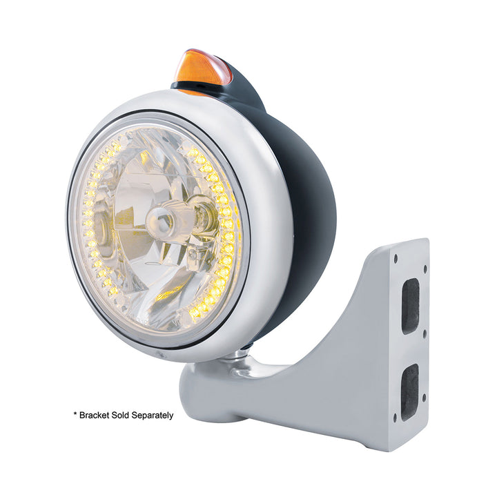 Black Guide 682-C Headlight H4 With 34 Amber LED &amp; Original Style LED Signal-Amber Lens