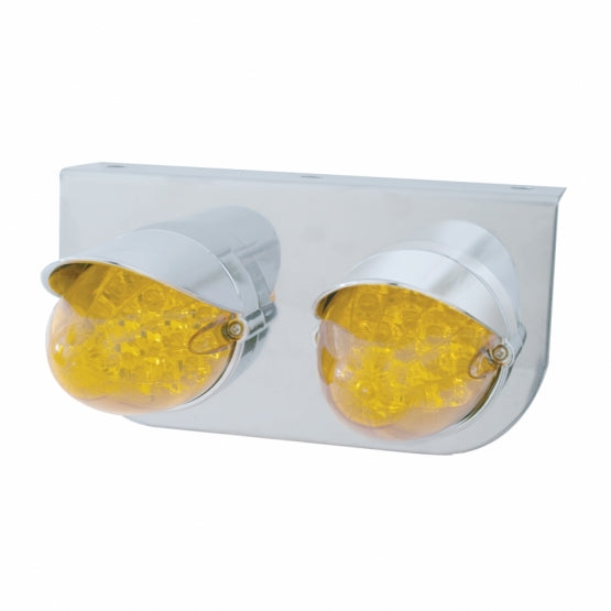 Stainless Light Bracket With 2X 19 LED Reflector Lights &amp; Visors - Amber LED/Amber Lens