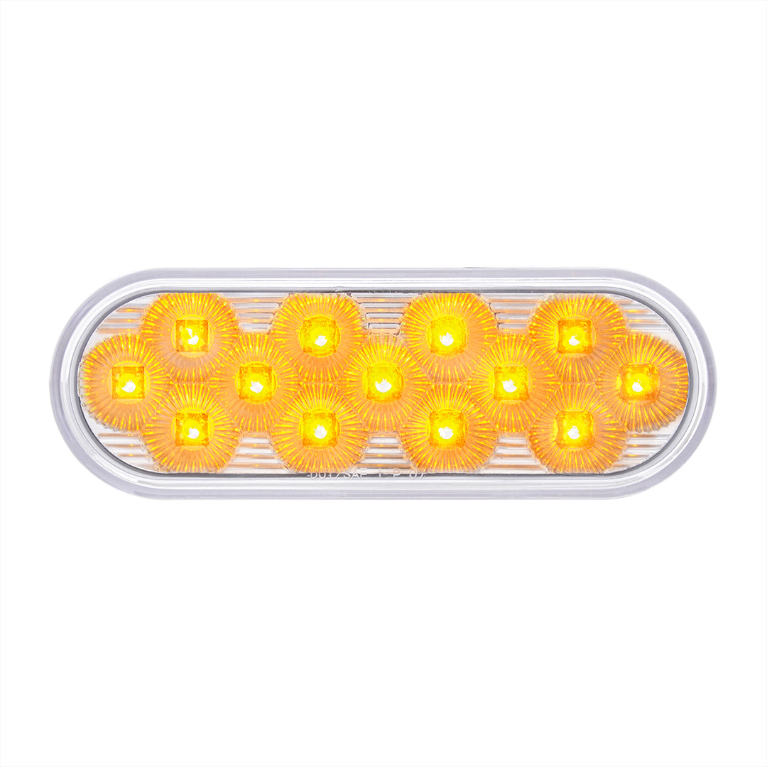 13 LED 6" Oval Double Fury Light (Stop, Turn &amp; Tail) With Warning Light - Red &amp; Amber LED/Clear Lens