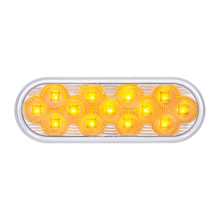 13 LED 6" Oval Double Fury Light (Stop, Turn &amp; Tail) With Warning Light - Red &amp; Amber LED/Clear Lens