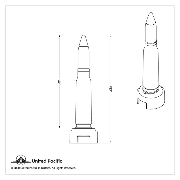50 Caliber Bullet Style Thread-On Gearshift Knob With 13/15/18 Speed Adapter