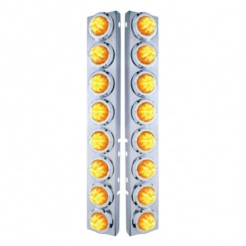 SS Front Air Cleaner Bracket With 16X 9 LED 2" Beehive Lights & Bezels For Peterbilt-Amber LED & Lens