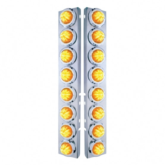 SS Front Air Cleaner Bracket With 16X 9 LED 2" Beehive Lights & Bezels For Peterbilt-Amber LED & Lens