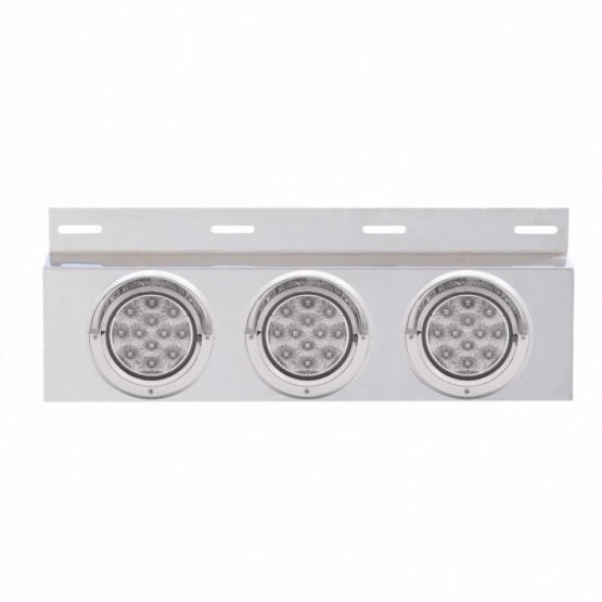 Stainless Top Mud Flap Plate With 3X 12 LED 4" Lights &amp; Visors - Red LED/Clear Lens (Each)