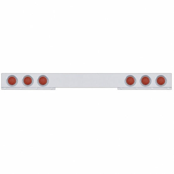 Stainless 1 Piece Rear Light Bar With 6X 12 LED 4" Reflector Lights &amp; Visors - Red LED/Red Lens
