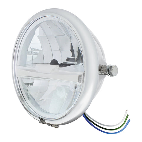 Chrome 5-3/4" Motorcycle Headlight 8 LED Bulb With Silver Bar - Side Mount
