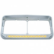 Rectangular Dual Headlight Bezel With Visor And LED Sequential Light Bar (Driver) - Amber LED/Clear Lens