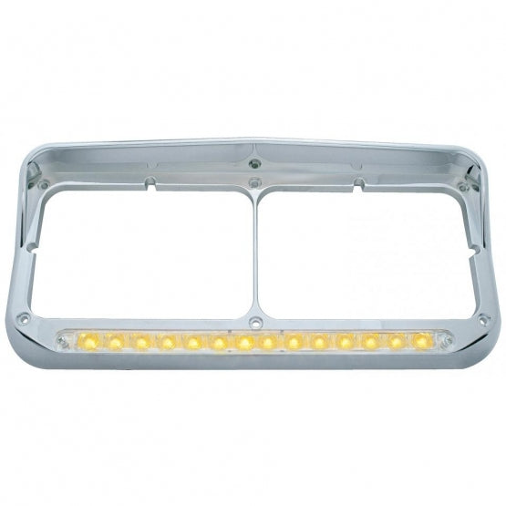 Rectangular Dual Headlight Bezel With Visor And LED Sequential Light Bar (Driver) - Amber LED/Clear Lens