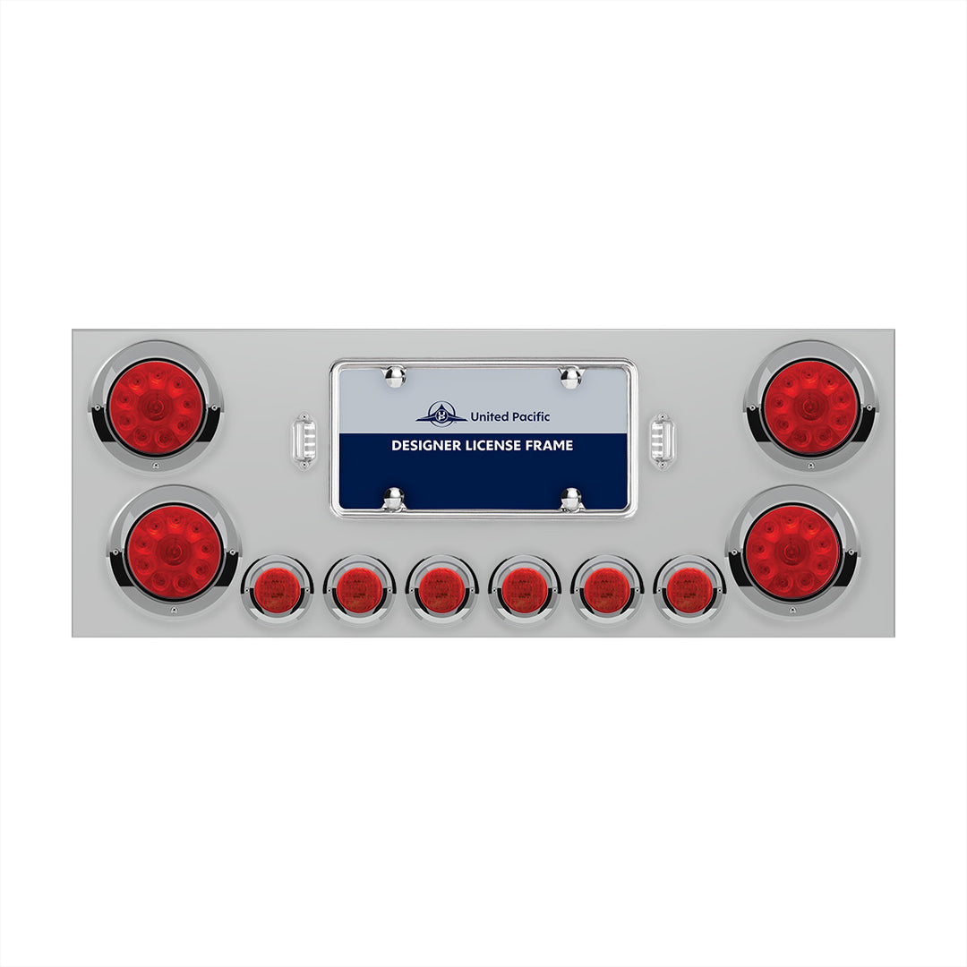 SS Rear Center Panel With 4X 10 LED 4" Lights &amp; 6X 9 LED 2" Lights &amp; Visors -Red LED &amp; Lens