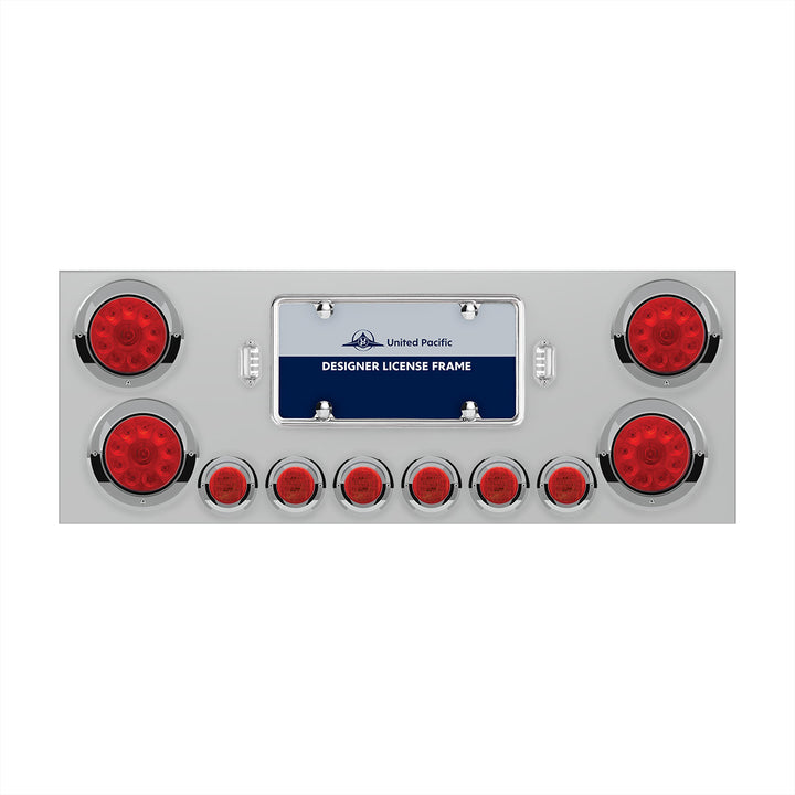 SS Rear Center Panel With 4X 10 LED 4" Lights &amp; 6X 9 LED 2" Lights &amp; Visors -Red LED &amp; Lens