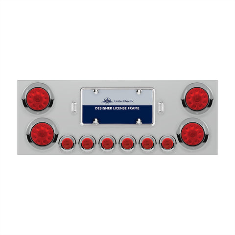 SS Rear Center Panel With 4X 10 LED 4" Lights & 6X 9 LED 2" Lights & Visors -Red LED & Lens