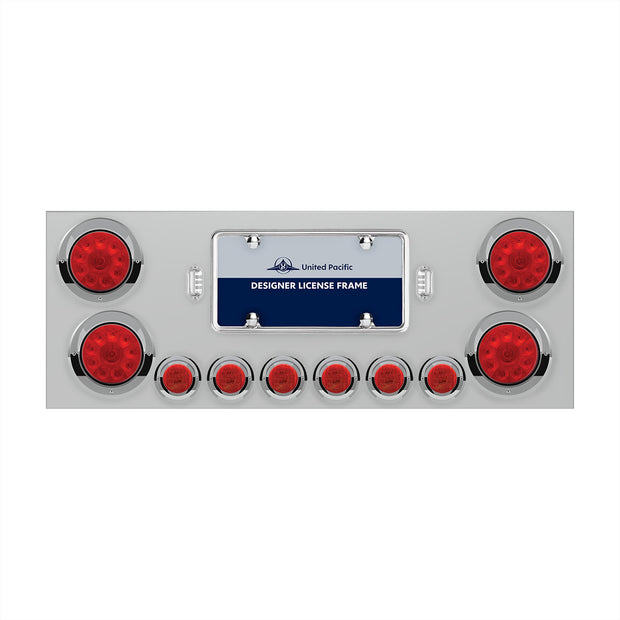 SS Rear Center Panel With 4X 10 LED 4" Lights & 6X 9 LED 2" Lights & Visors -Red LED & Lens