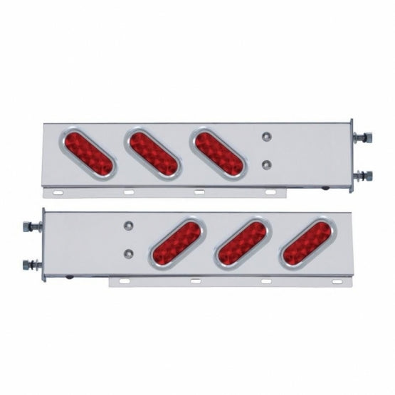 3-3/4" Bolt Pattern SS Spring Loaded Bar With 6 Oval 10 LED Lights &amp; Visors -Red LED &amp; Lens (Pair)