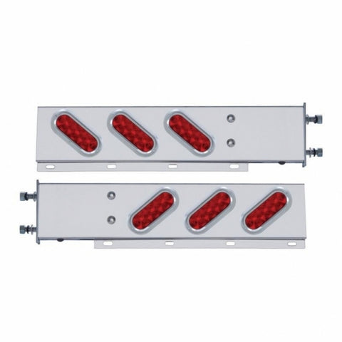 3-3/4" Bolt Pattern SS Spring Loaded Bar With 6 Oval 10 LED Lights & Visors -Red LED & Lens (Pair)