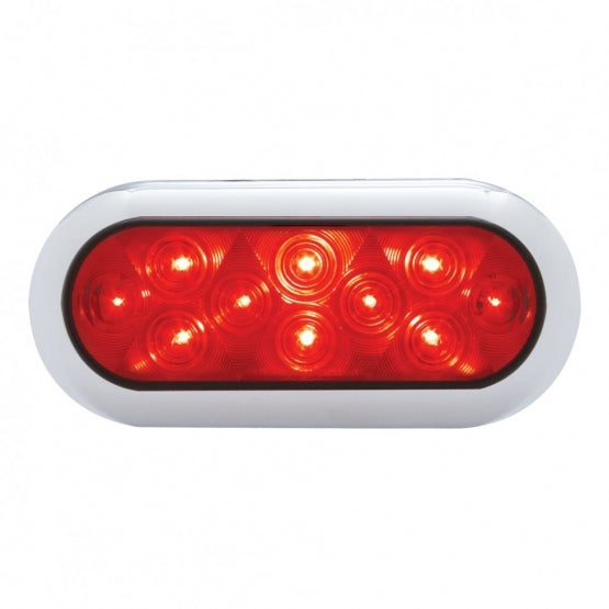 10 LED 6" Oval Flange Mount Light With Bezel (Stop, Turn &amp; Tail) - Red LED/Red Lens