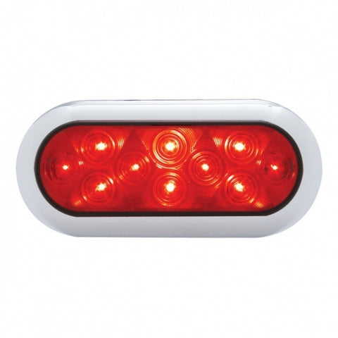 10 LED 6" Oval Flange Mount Light With Bezel (Stop, Turn & Tail) - Red LED/Red Lens
