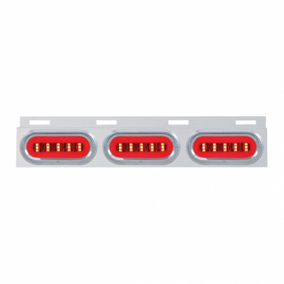 Stainless Top Mud Flap Bracket With 3X 22 LED 6" Oval GloLight &amp; Visors - Red LED/Clear Lens (Each)